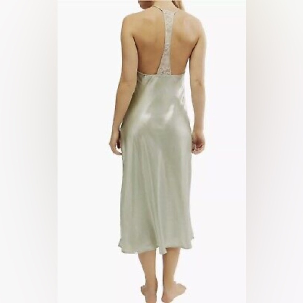 NWOT Free People Sunset Shimmer Satin Midi Slipdress Mint Green Size Medium - Picture 2 of 11